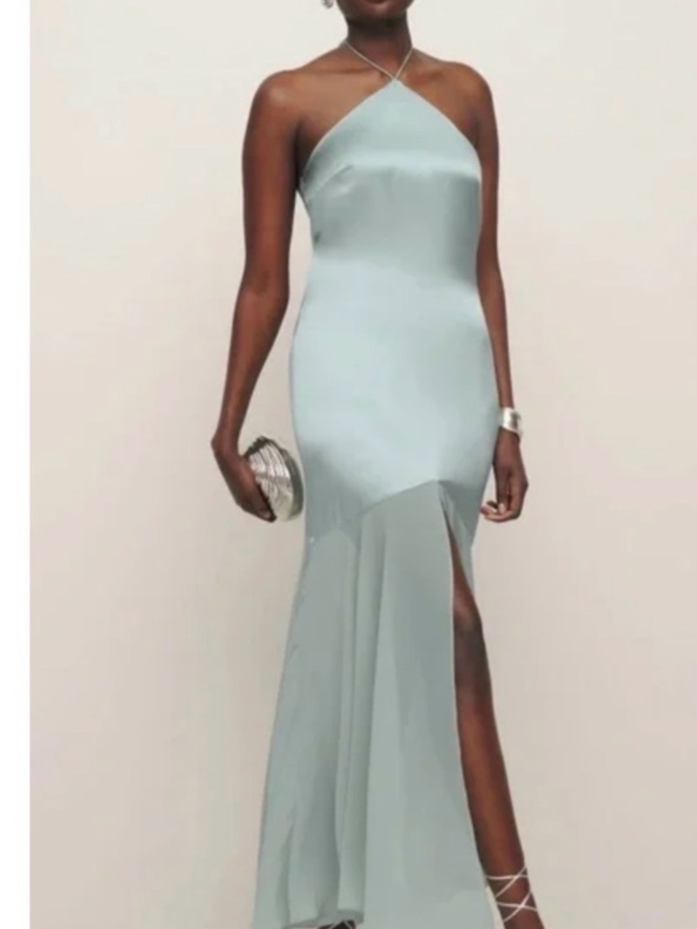 Reformation Halter Maxi Gown in Light Sage